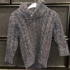 OLD NAVY BOYS DRESSY SWEATER GRAY/NAVY WITH SHAWL COLLAR AND BUTTON